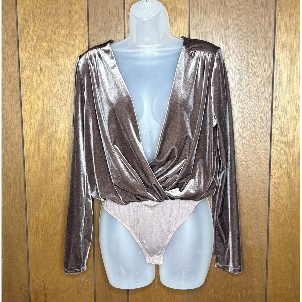 Vestique Bodysuit Women M Brown Velvet Plunge Whimsigoth Y2K Boho Festival Fairy